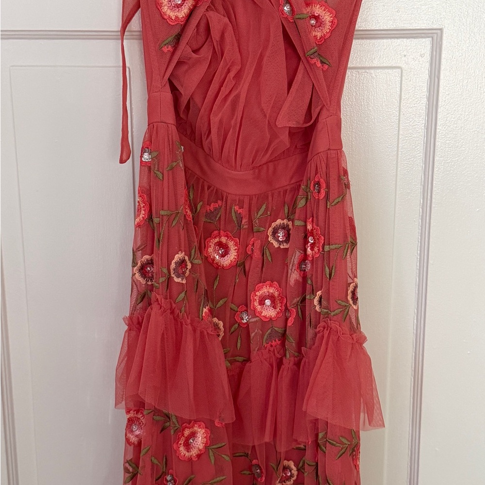 Floral Embroidered Pink Midi Dress